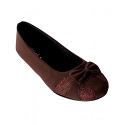 Brown Pretty Bow Glitter Ballet Flat Pumps RG-090